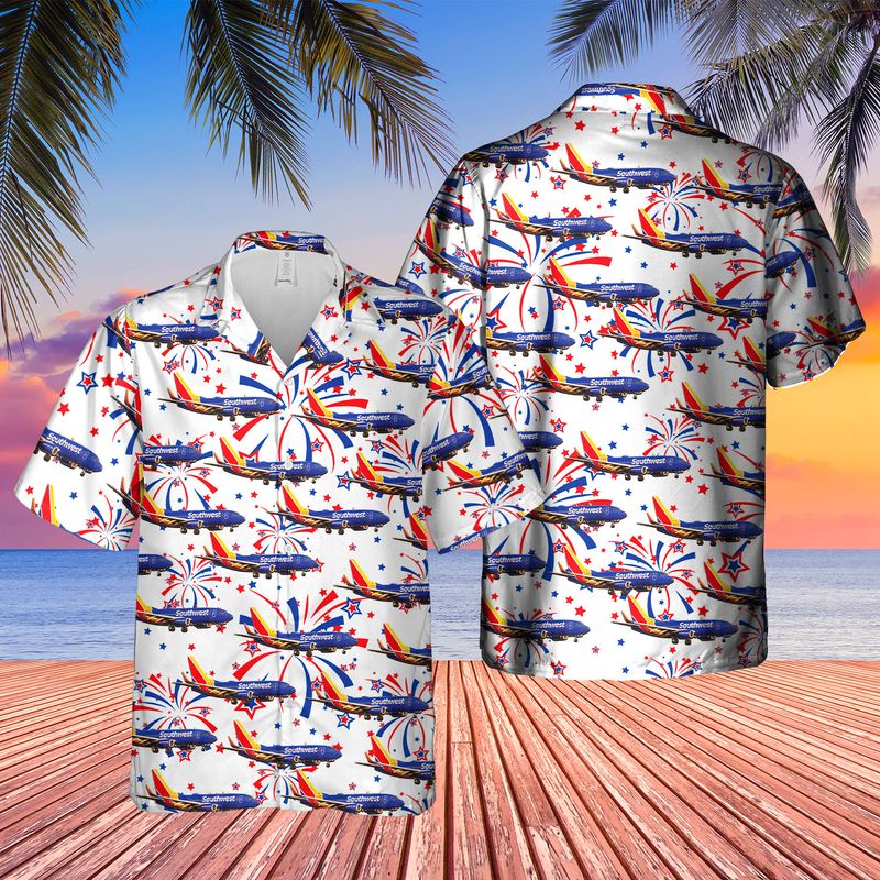 Us Airlines 3 Boeing 737-7H4 4Th Of July Hawaiian Shirt, Patriotic Hawaiian Shirt For Men