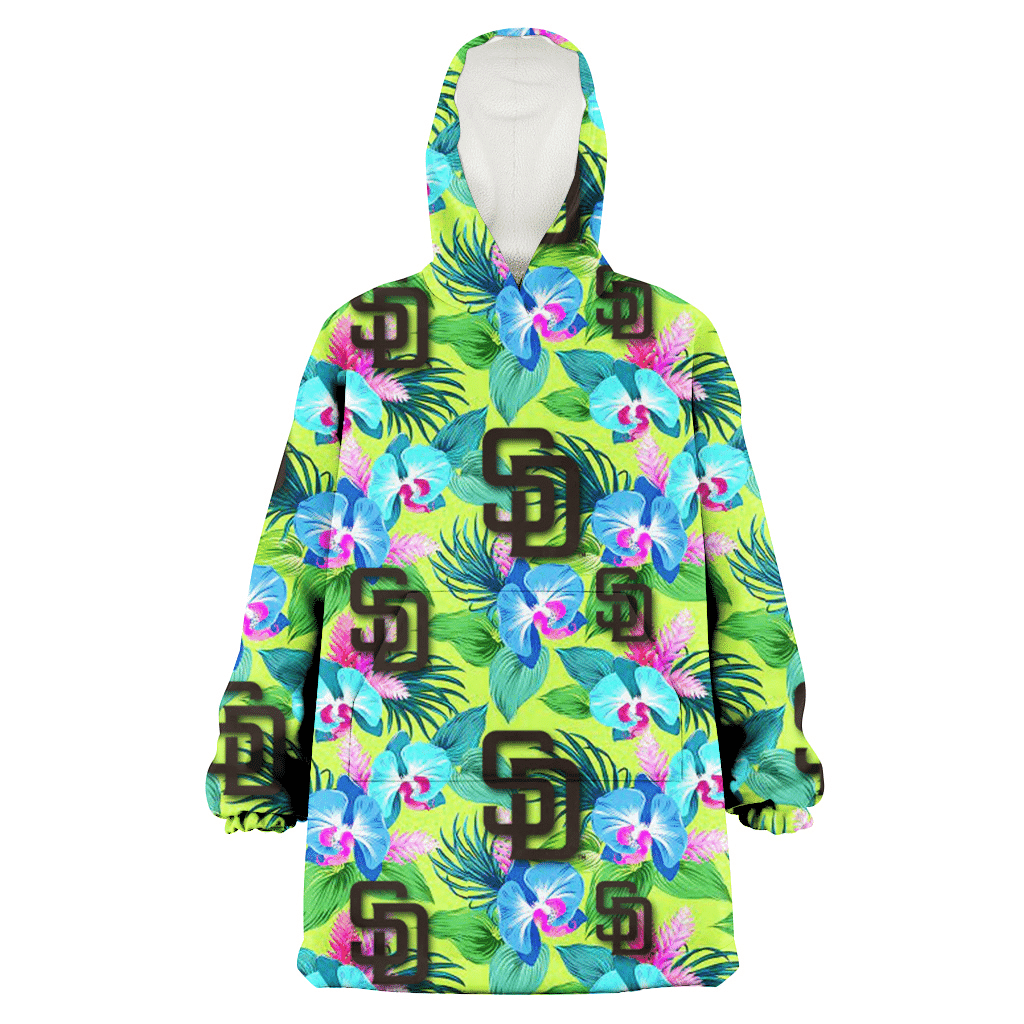 San Diego Padres Blue Orchid Green Pink Leaf Green Background 3D Printed Hoodie Blanket Snug Hoodie