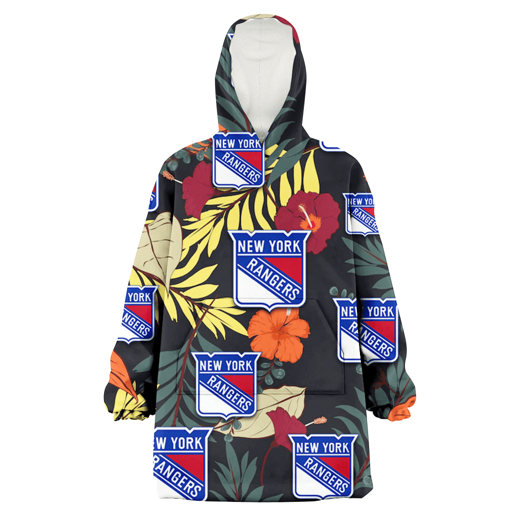 New York Rangers Red And Orange Hibiscus Black Background 3D Printed Hoodie Blanket Snug Hoodie