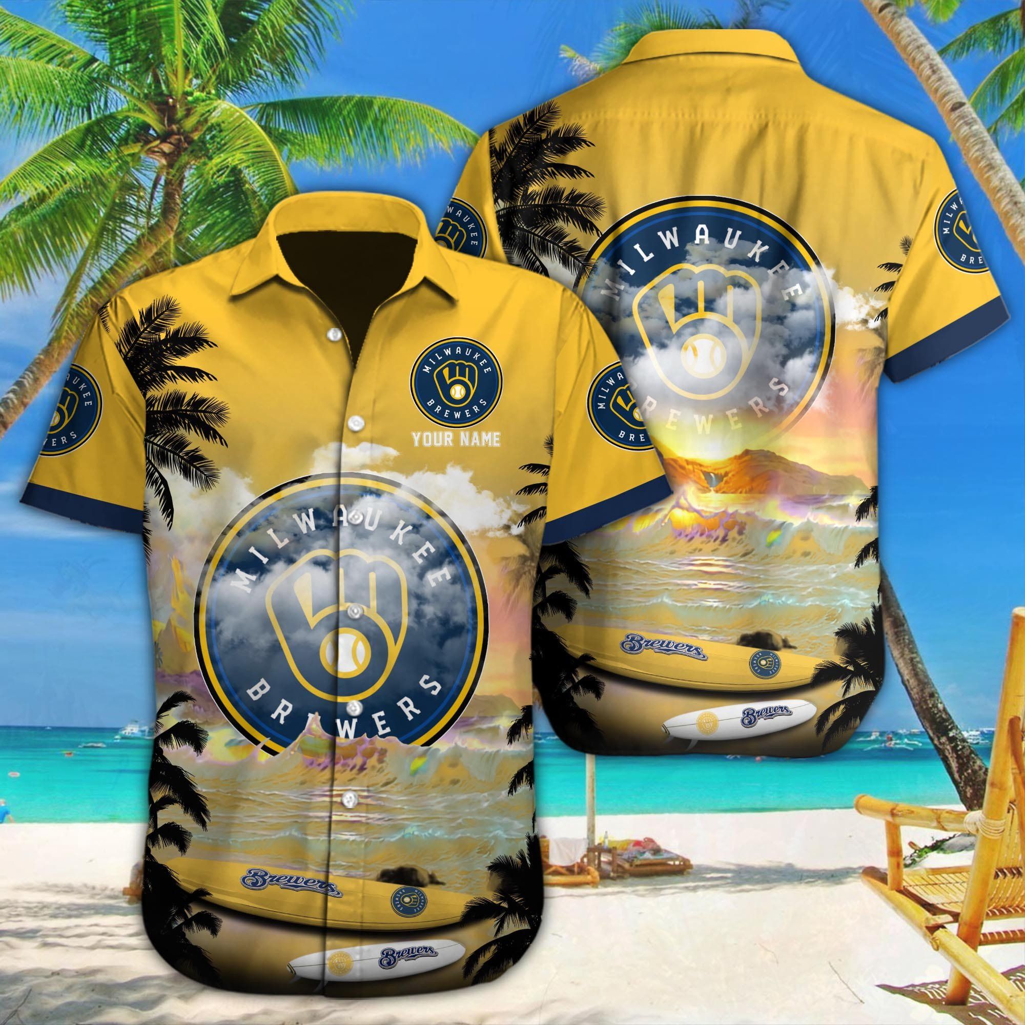 Milwaukee Brewers Personalized Name Aloha Shirt