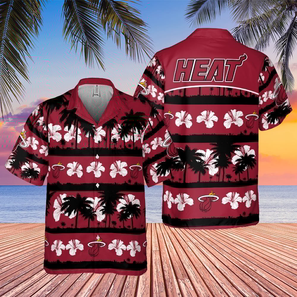 Miami Heat White Hibiscus Flower On Red Background Print Hawaiian Shirt