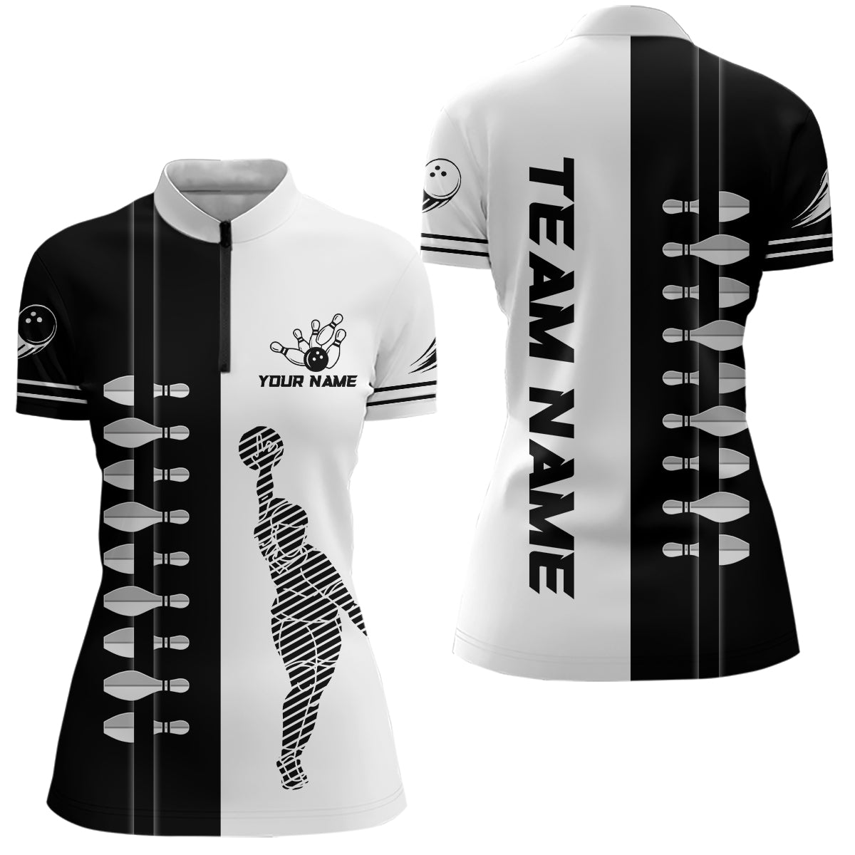 Peckshirt  Custom Bowling Shirt Camo Bowling Team League Bowling Pins Shirt for Women Quarter-Zip Bowling Shirt QZT295 - Print In Your Way