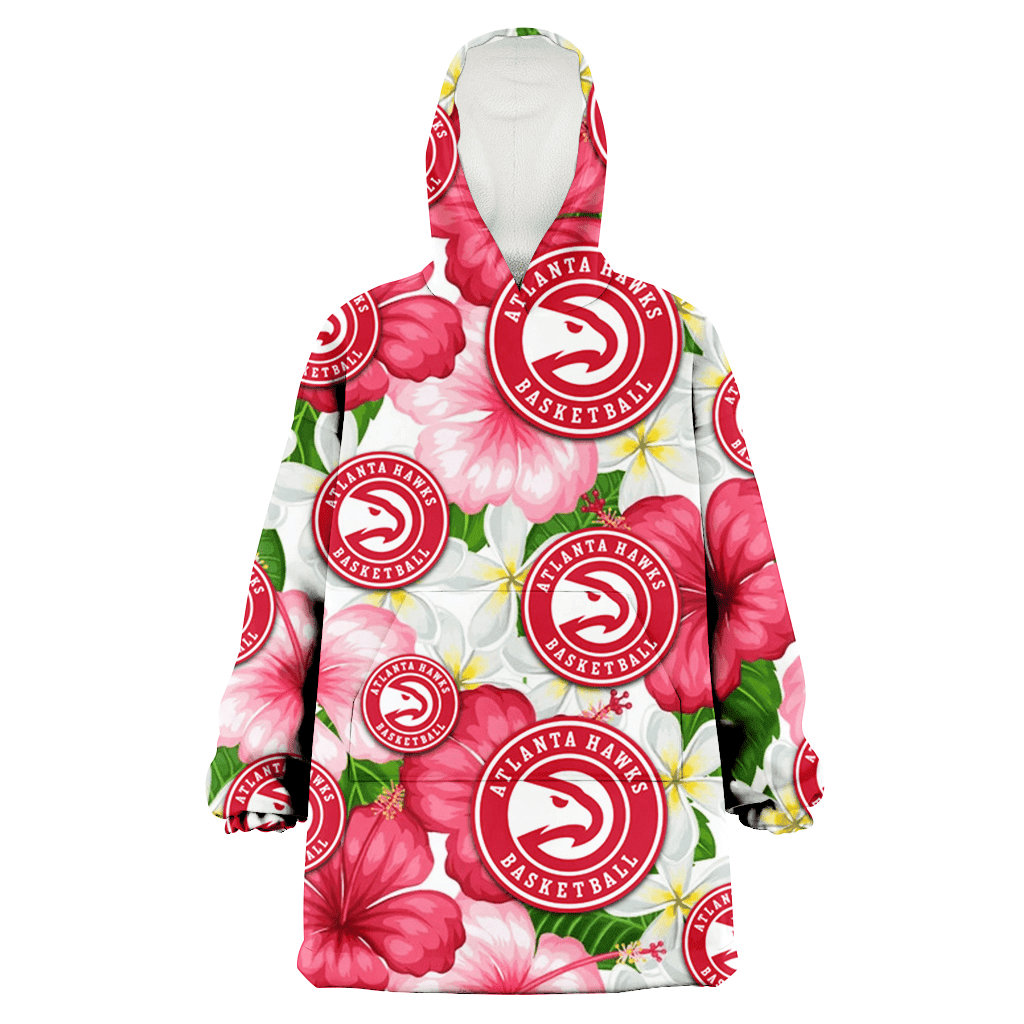 Atlanta Hawks White Porcelain Flower Pink Hibiscus White Background 3D Printed Hoodie Blanket Snug Hoodie