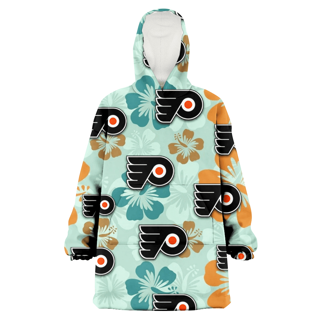 Philadelphia Flyers Orange Green Hibiscus Pale Green Background 3D Printed Hoodie Blanket Snug Hoodie