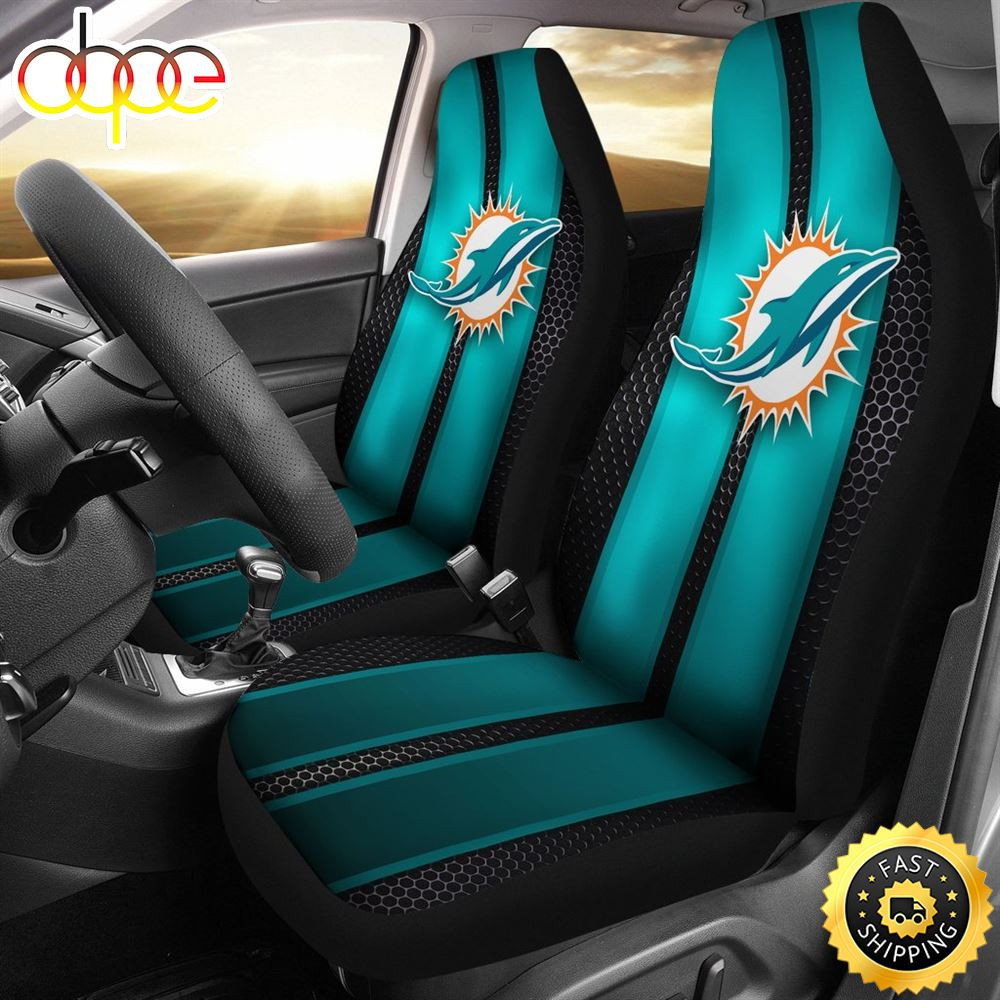 IncRedible Line Pattern Miami Dolphins Logo Car Seat Cover Set CSC9638