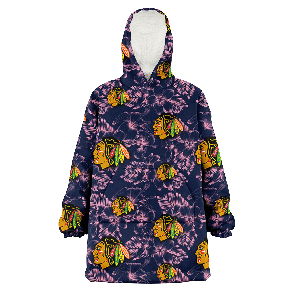 Chicago Blackhawks Thistle Sketch Hibiscus Dark Slate Blue Background 3D Printed Hoodie Blanket Snug Hoodie