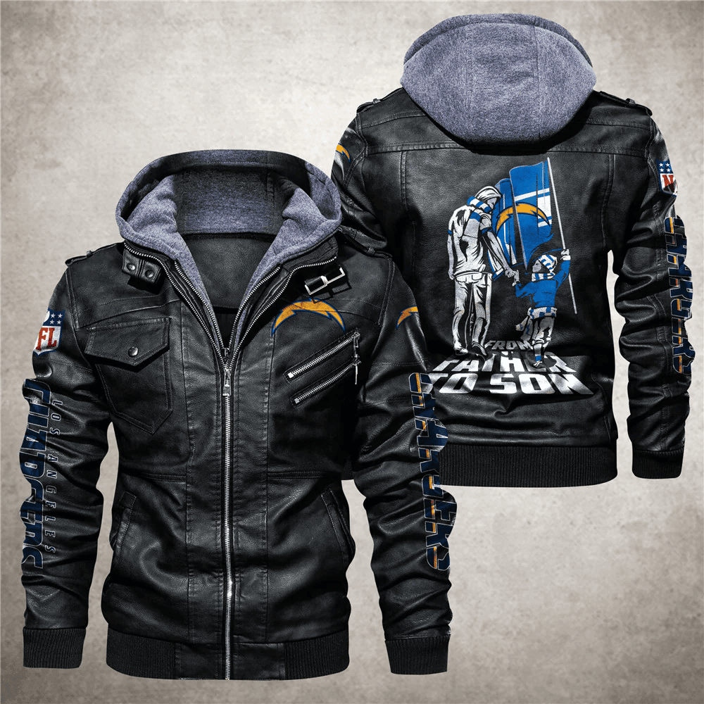 Los Angeles Chargers From Father to Son Zip Leather Jacket With Hood