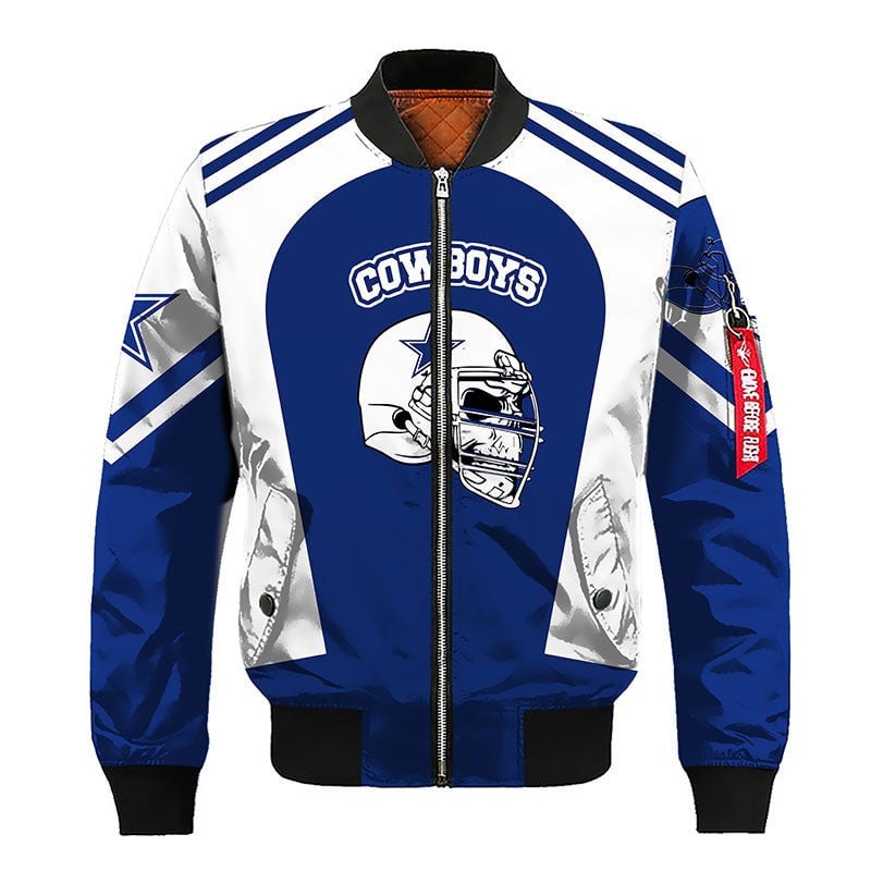 Dallas Cowboys Skull Blue & White 3D Unisex Bomber Jacket