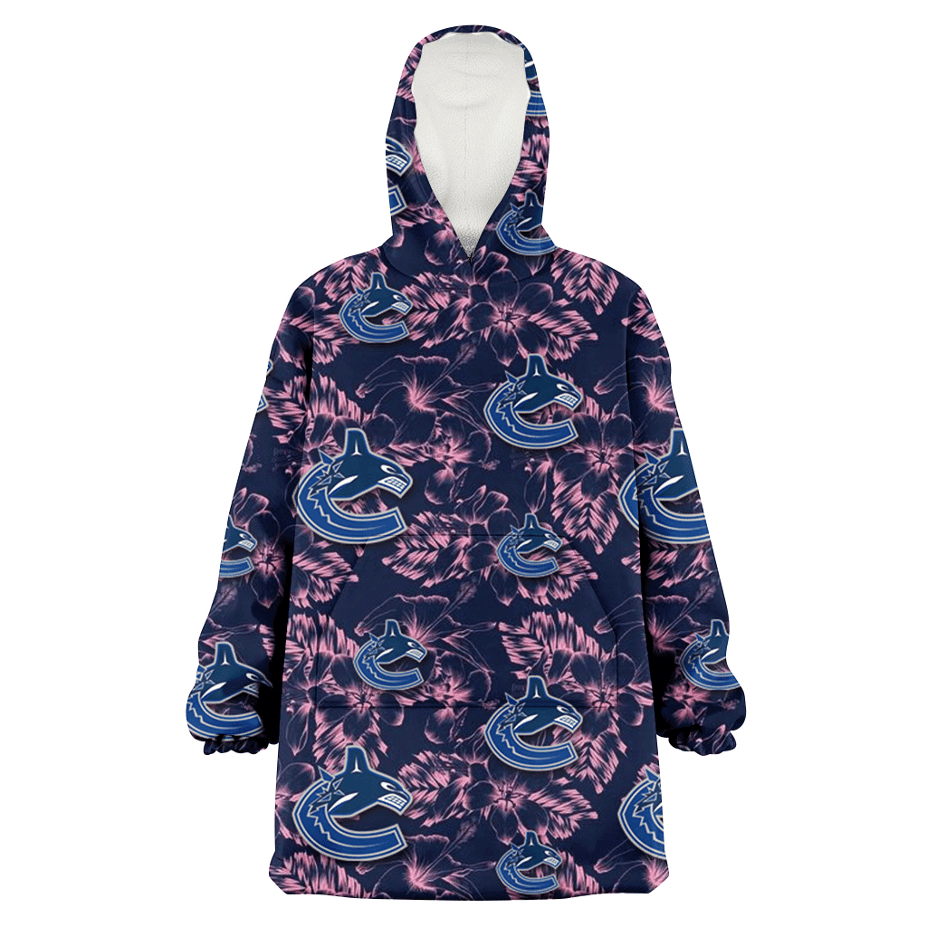 Vancouver Canucks Thistle Sketch Hibiscus Dark Slate Blue Background 3D Printed Hoodie Blanket Snug Hoodie