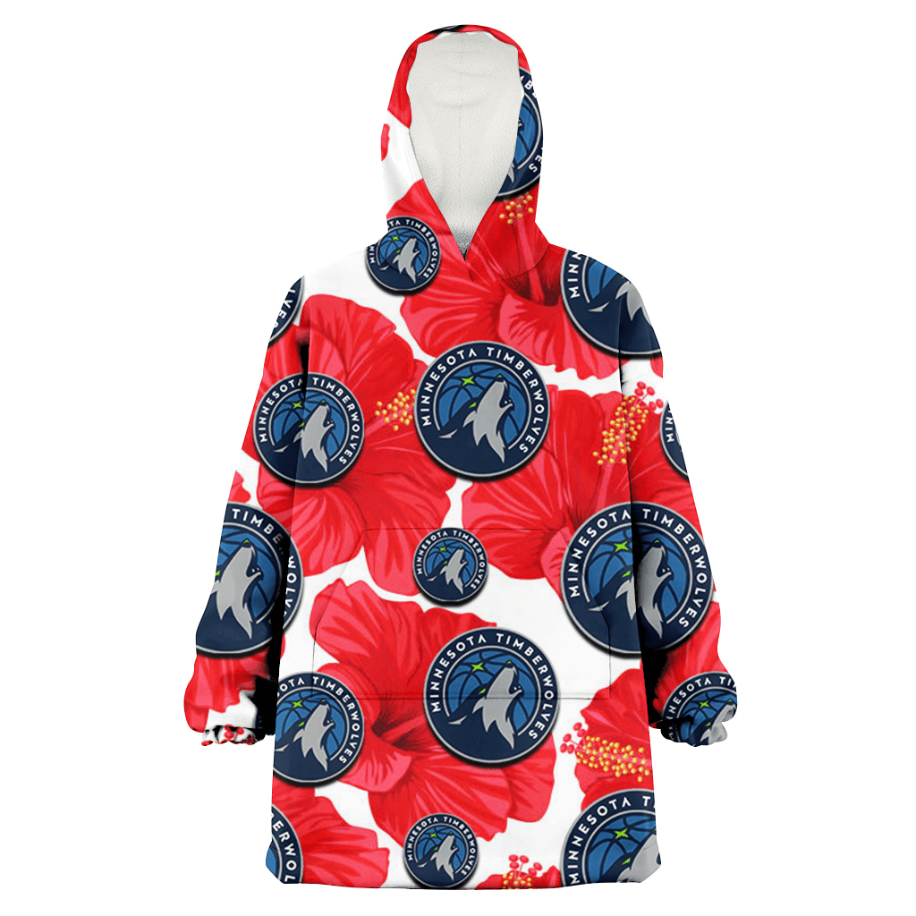 Minnesota Timberwolves Big Red Hibiscus White Background 3D Printed Hoodie Blanket Snug Hoodie