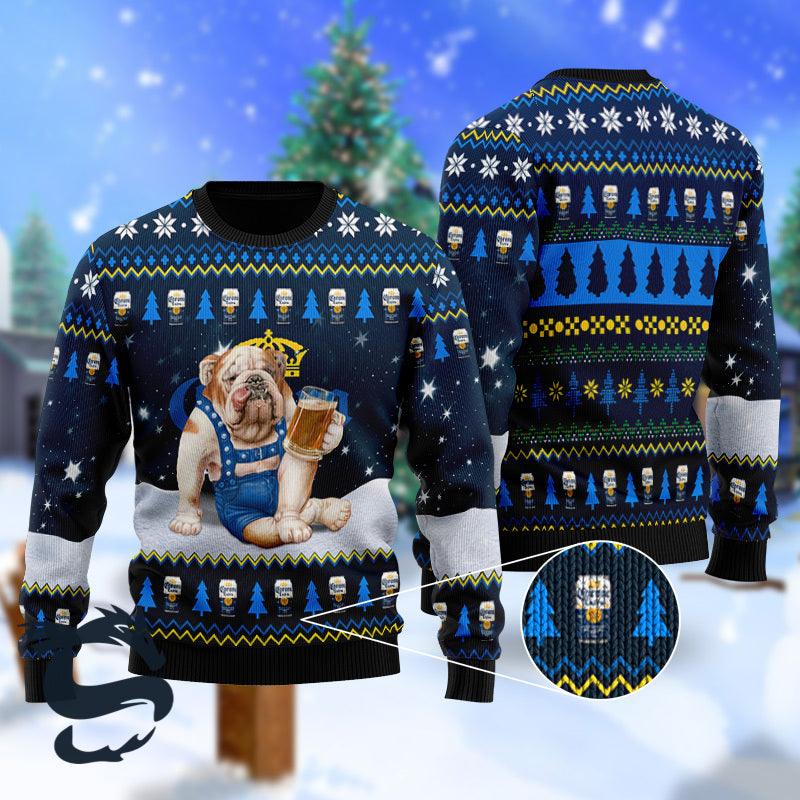 Bulldog Drink Corona Extra Beer Christmas Ugly Sweater