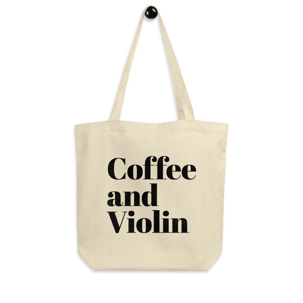 Violin Canvas Tote Bag-Eco Tote Bag, Violinist Gift, , Music Gift, Music Lesson Bag, Instrument Tote Bag, Musician Tote Bag, Coffee & Violin