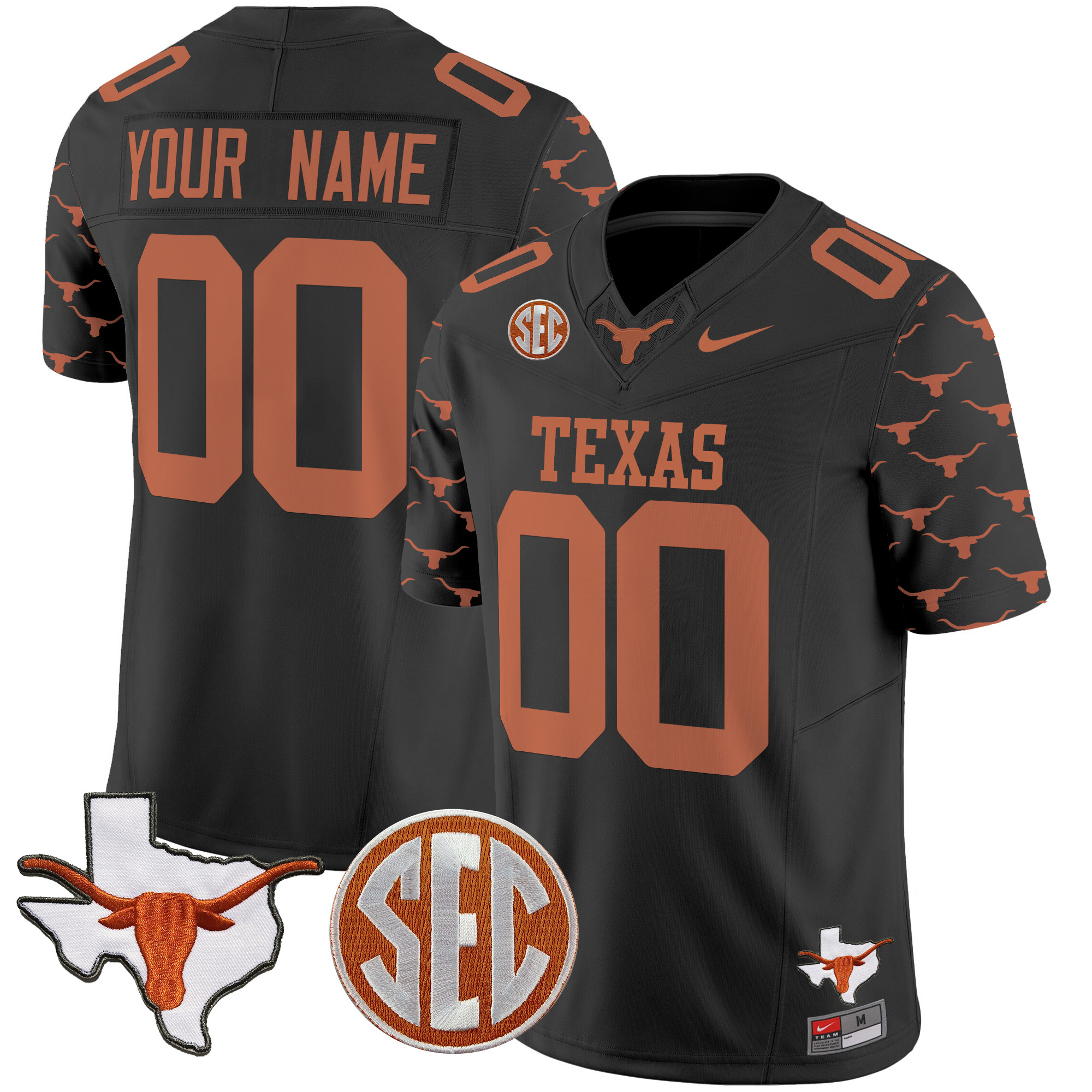 Texas Longhorns State Map & Sec Patch Vapor Limited Custom Jersey V5 – All Stitched