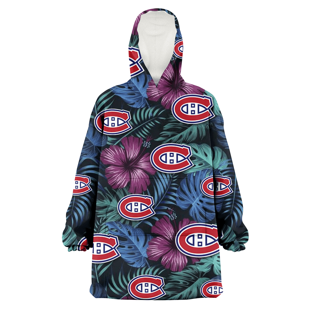 Montreal Canadiens Dark Magenta Green Leaf Black Background 3D Printed Hoodie Blanket Snug Hoodie