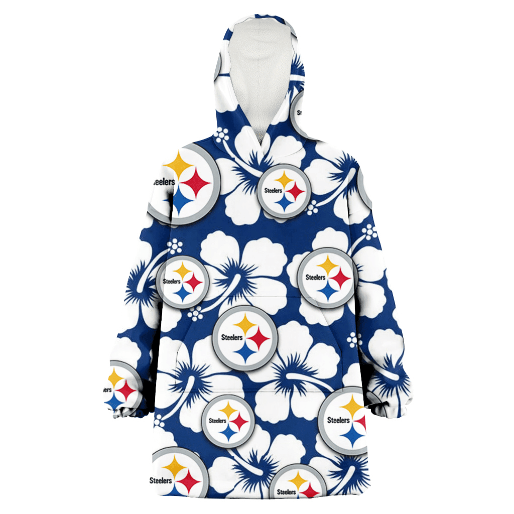 Pittsburgh Steelers Modern White Hibiscus Navy Background 3D Printed Hoodie Blanket Snug Hoodie