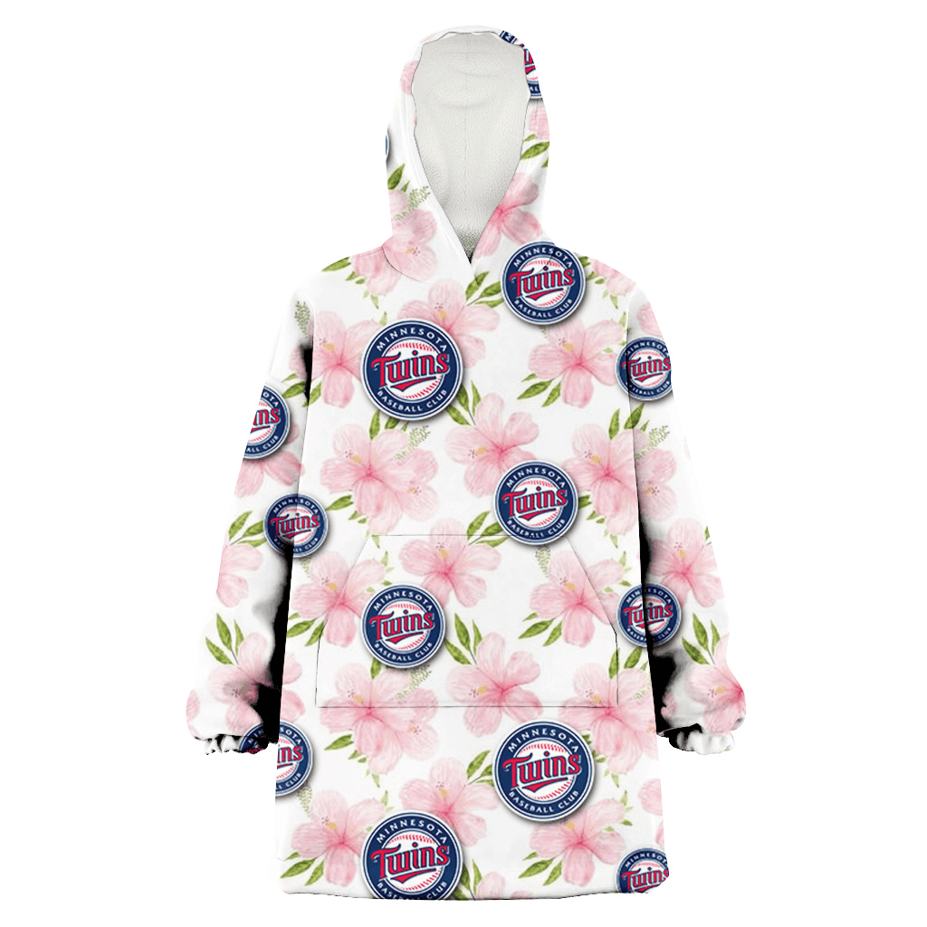 Minnesota Twins Light Pink Hibiscus White Background 3D Printed Hoodie Blanket Snug Hoodie