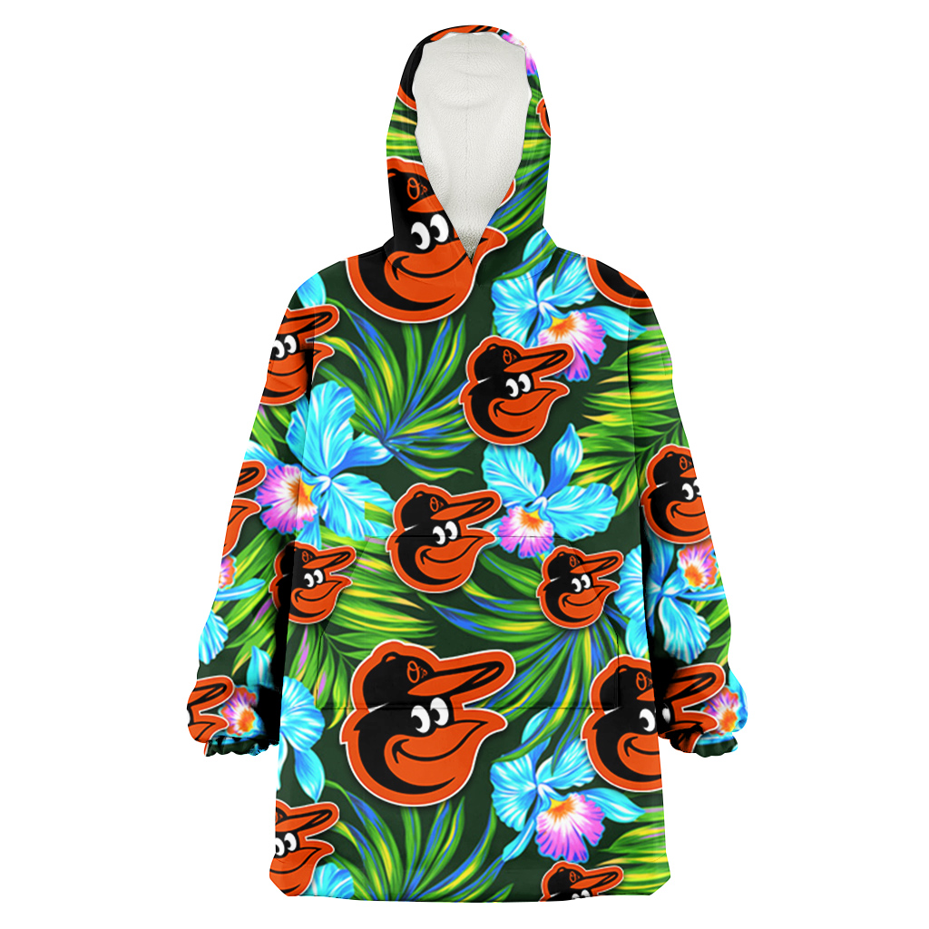 Baltimore Orioles Electro Color Hibiscus Black Background 3D Printed Hoodie Blanket Snug Hoodie