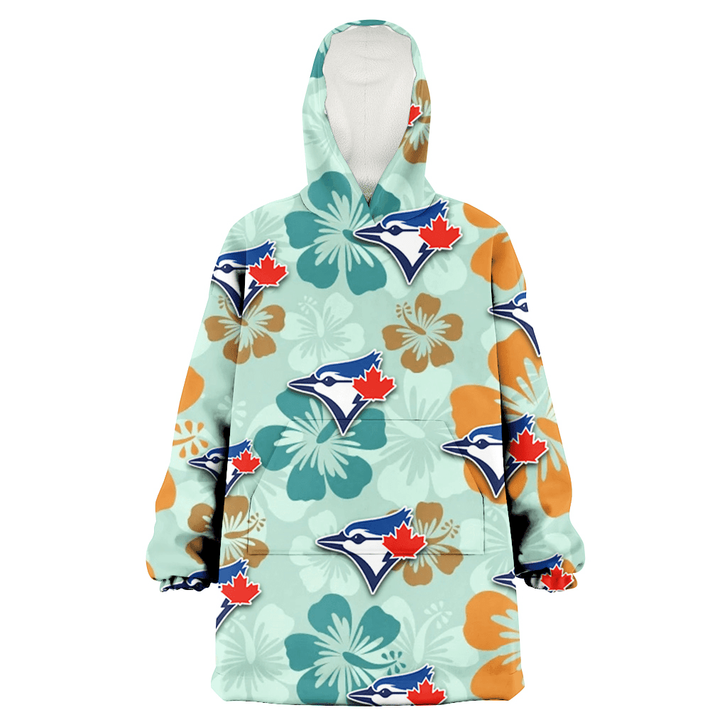 Toronto Blue Jays Orange Green Hibiscus Pale Green Background 3D Printed Hoodie Blanket Snug Hoodie