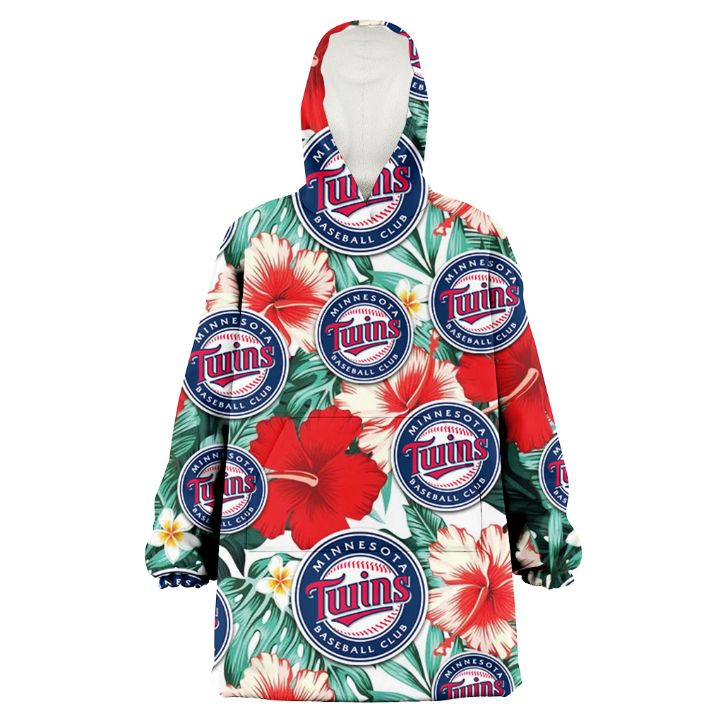 Minnesota Twins Red Coral Hibiscus White Porcelain Flower Banana Leaf 3D Printed Hoodie Blanket Snug Hoodie