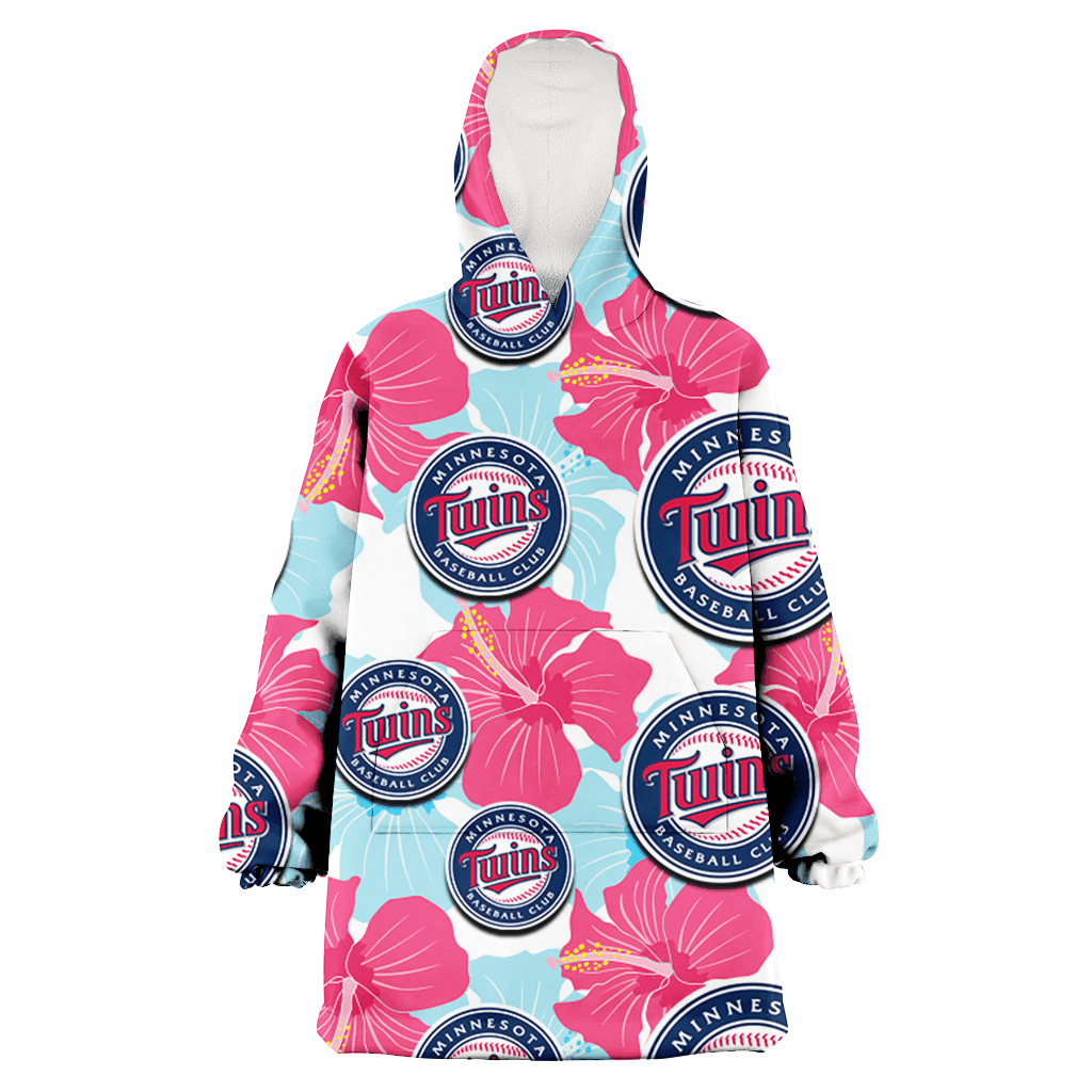 Minnesota Twins Pink Blue Hibiscus White Background 3D Printed Hoodie Blanket Snug Hoodie