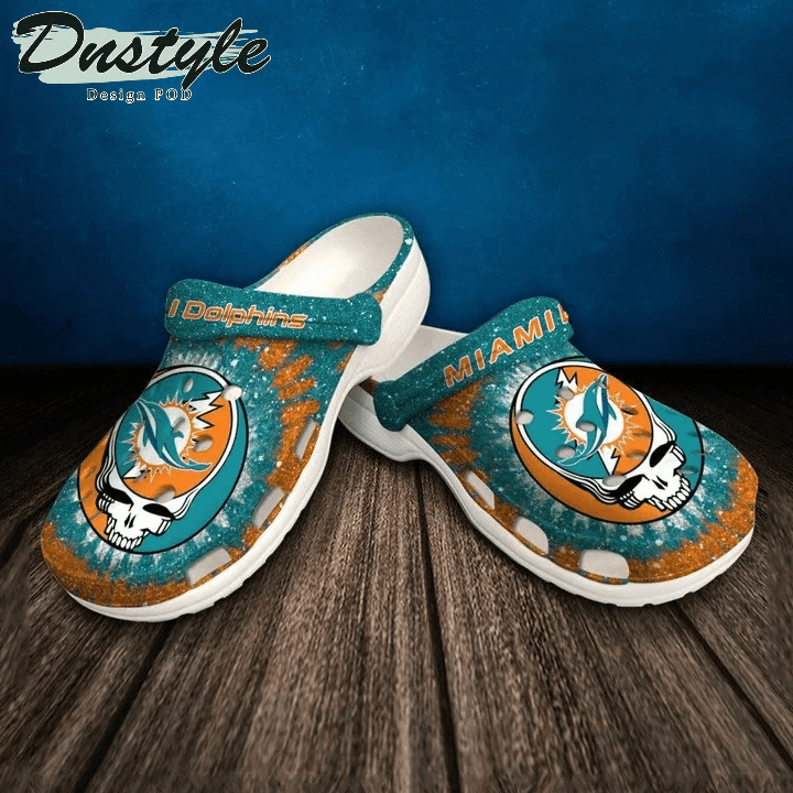 Miami Dolphins Skull Pattern Crocss Classic Clogs Shoes In Blue & Orange Ver767