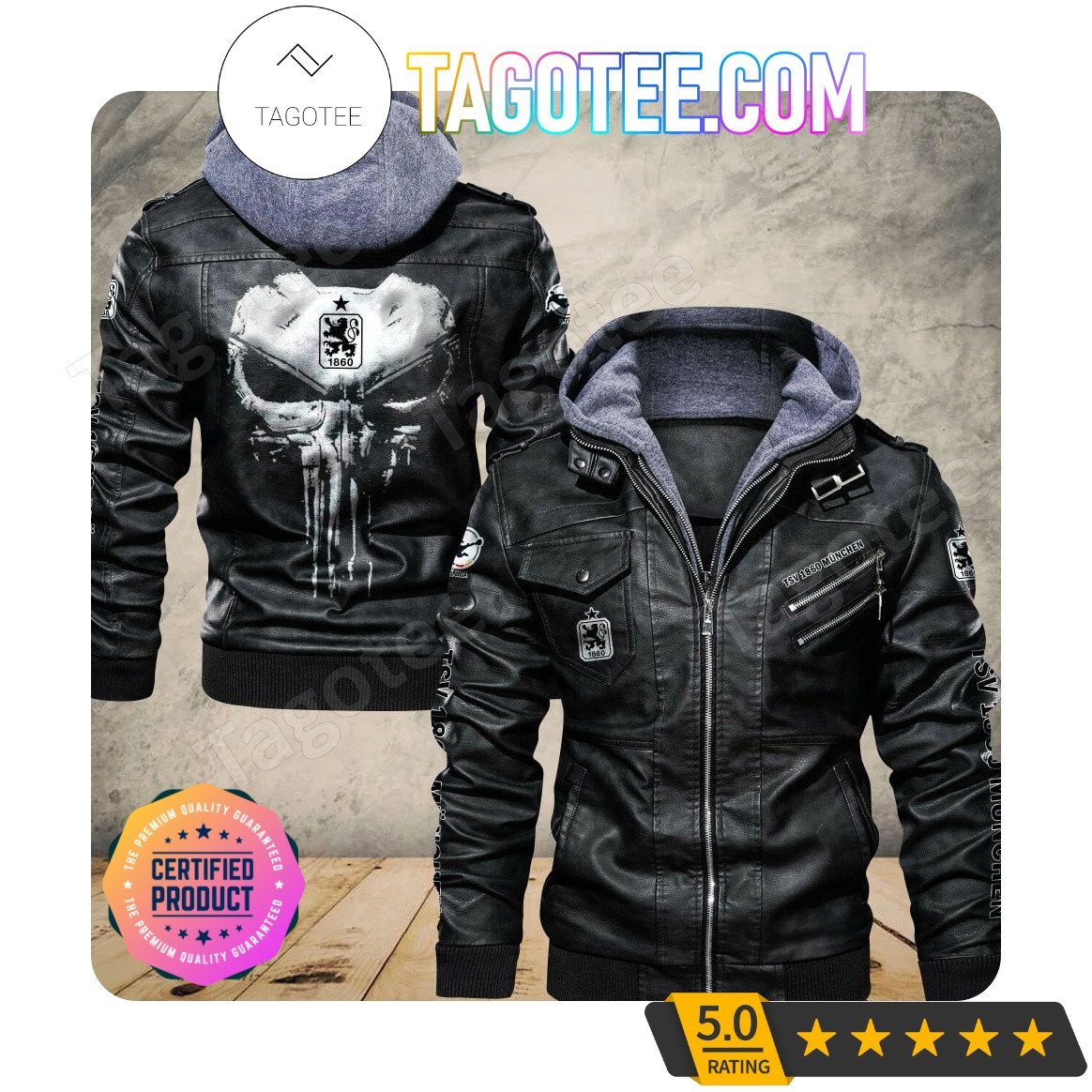 Munich Motorcycle Zip Leather Jacket With Hood