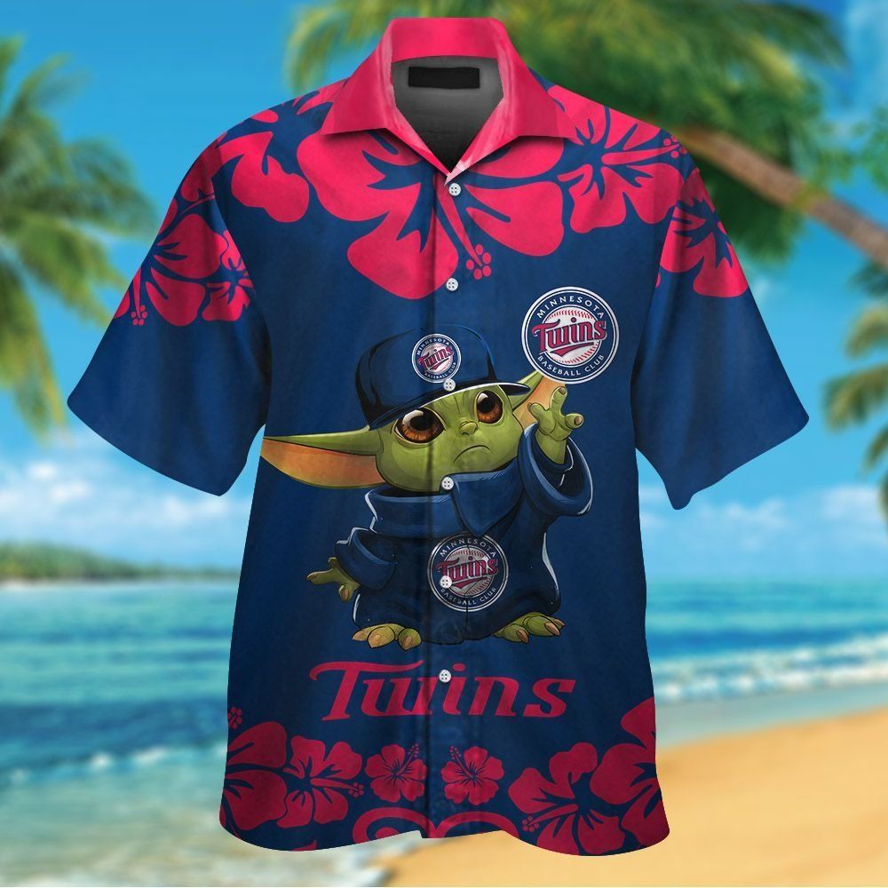 Minnesota Twins Baby Yoda Short Sleeve Button Up Tropical Hawaiian Shirt