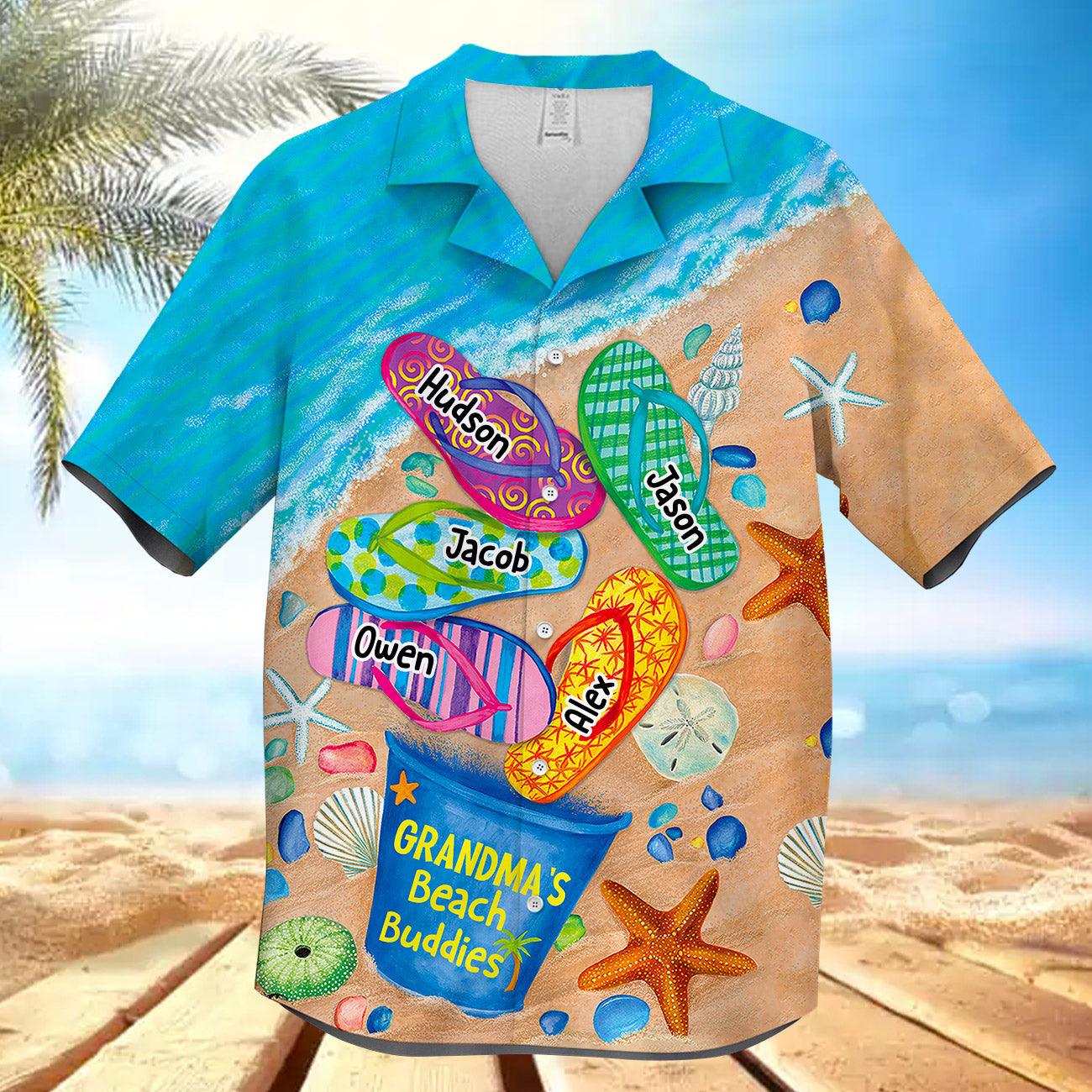 Papa , Nana’S Beach Buddies Summer Flip Flop Personalized Hawaiian Shirt Perfect Gift For Grandmas Moms Aunties