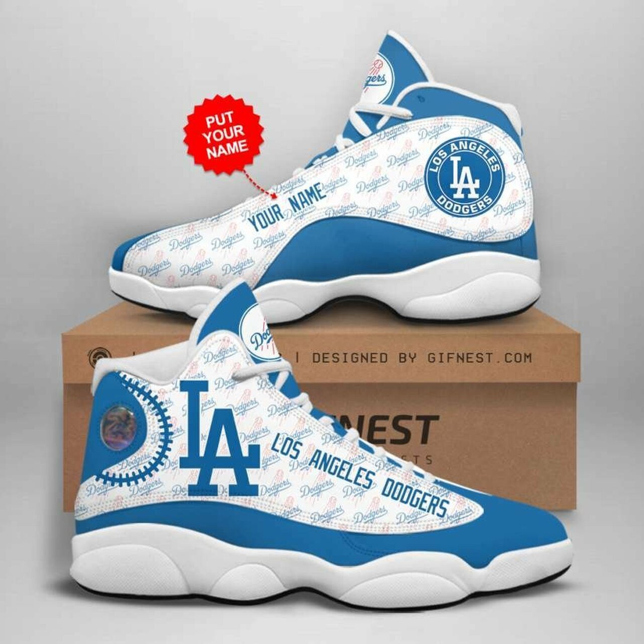 Custom Name MLB Los Angeles Dodgers Team Logo Pattern Air Jordan 13 Shoes Sneakers JD13 V1297