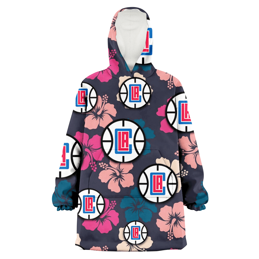 Los Angeles Clippers Colorful Hibiscus Black Background 3D Printed Hoodie Blanket Snug Hoodie