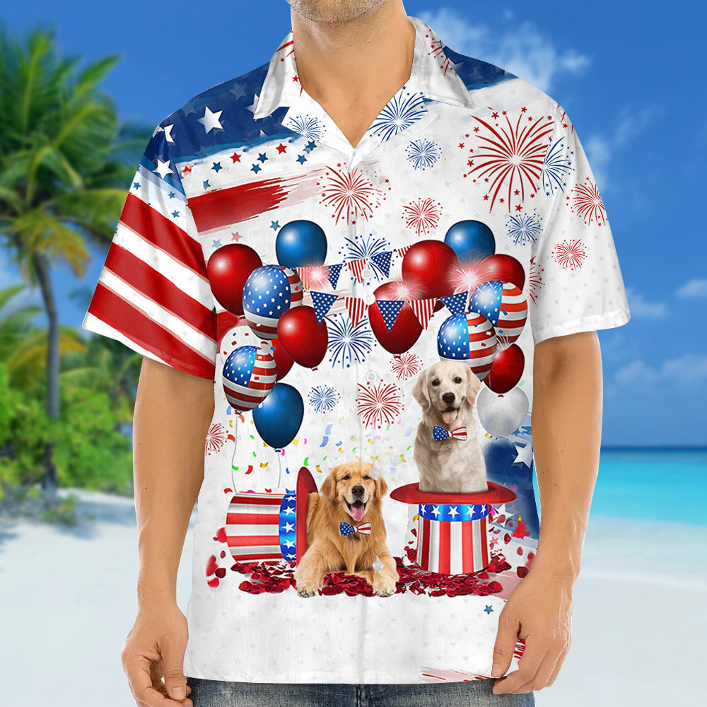 Golden Retriever Independence Day Hawaiian Shirt, Dog Hawaii Beach Shirt Short Sleeve For 4Th Of July