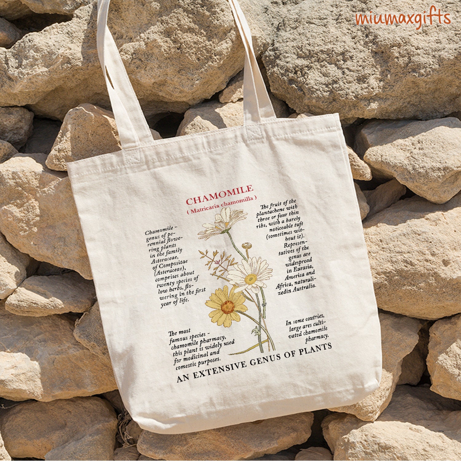 Chamomile Cotton Tote Bag, Retro Flower Tote Bag, Wildflower Bag, Tote Design By Miumaxgift, Natural Cotton Tote Bag, Eco-Friendly Tote Bag