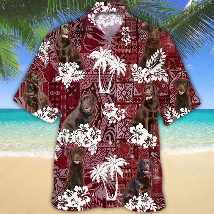 Chocolate Labrador Red Hawaiian Shirt, Gift For Dog Lover Shirts, Animal Summer Shirts, Hawaiian Shirt Men