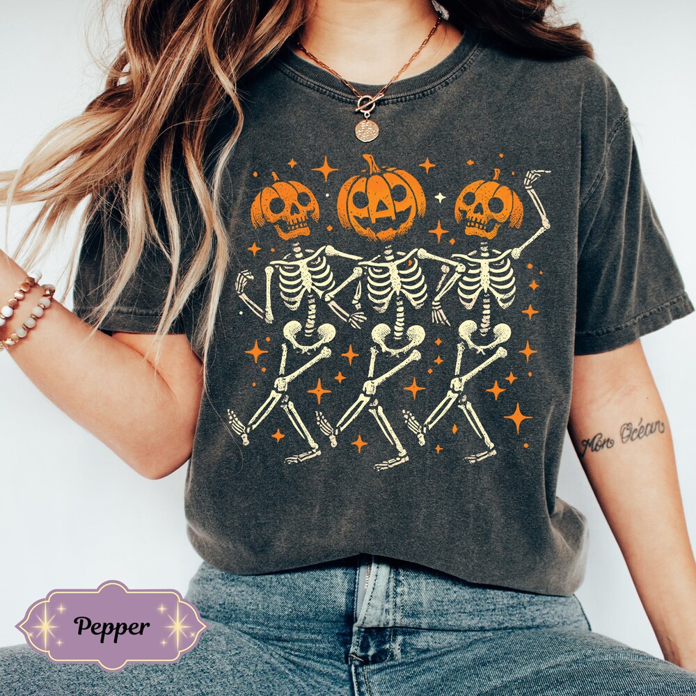 Pumpkin Skeleton Halloween Shirt, Pumpkin Halloween Tee, Halloween Skeleton Tee, Pumpkin Shirt, Spooky Season T-Shirt, Fall Shirt for Women x Trending 2024 X Decanow