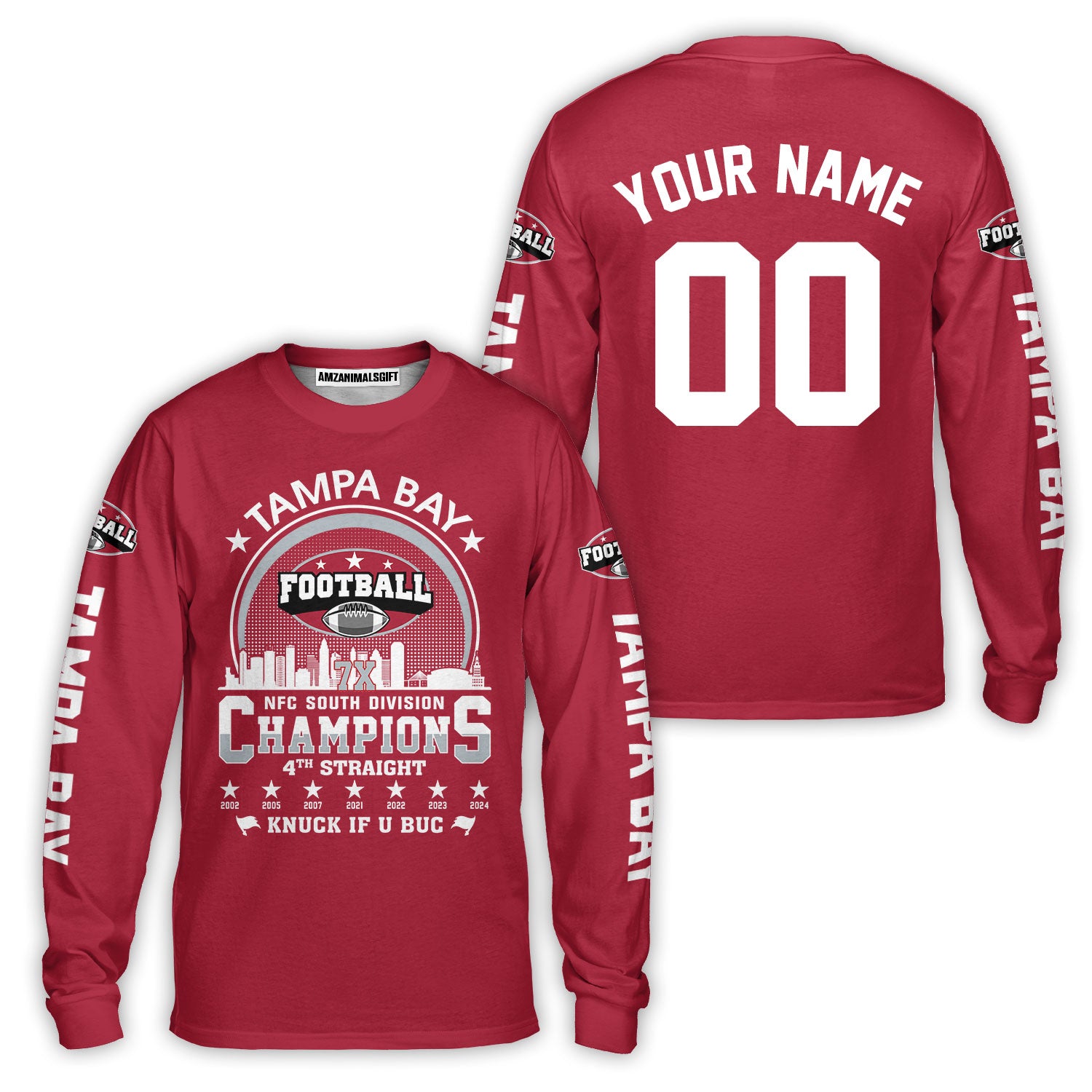 Tampa Bay Football 2024 Nfc South Division Champions Skyline Custom Long Sleeve, 2024 Nfc South Champs Champions Custom Double Sided Long Sleeve Shirt