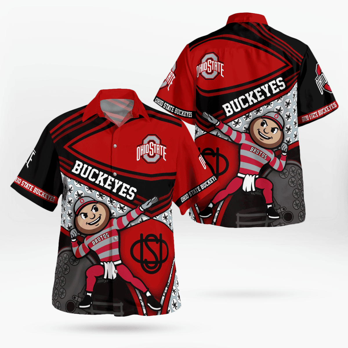 Ohio State Buckeyes Ncaa Mascot Team Logo Name Red Black 3D Hawaiian Shirt