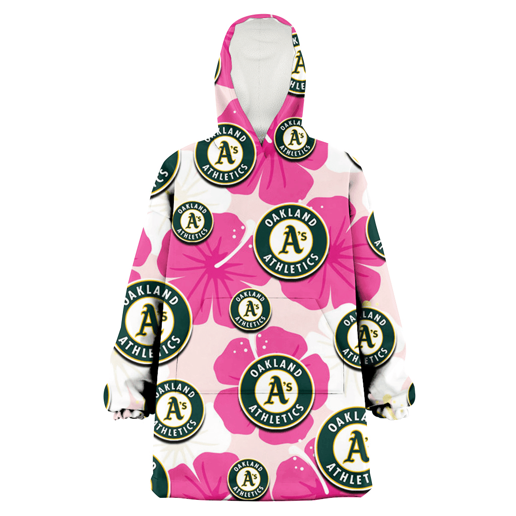 Oakland Athletics Pink White Hibiscus Misty Rose Background 3D Printed Hoodie Blanket Snug Hoodie