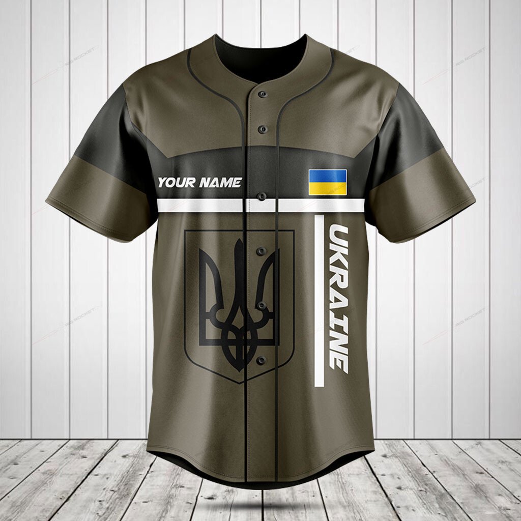 Merchcustom Ukraine Coat Of Arms Olive Green Custom Baseball Jersey For Fan