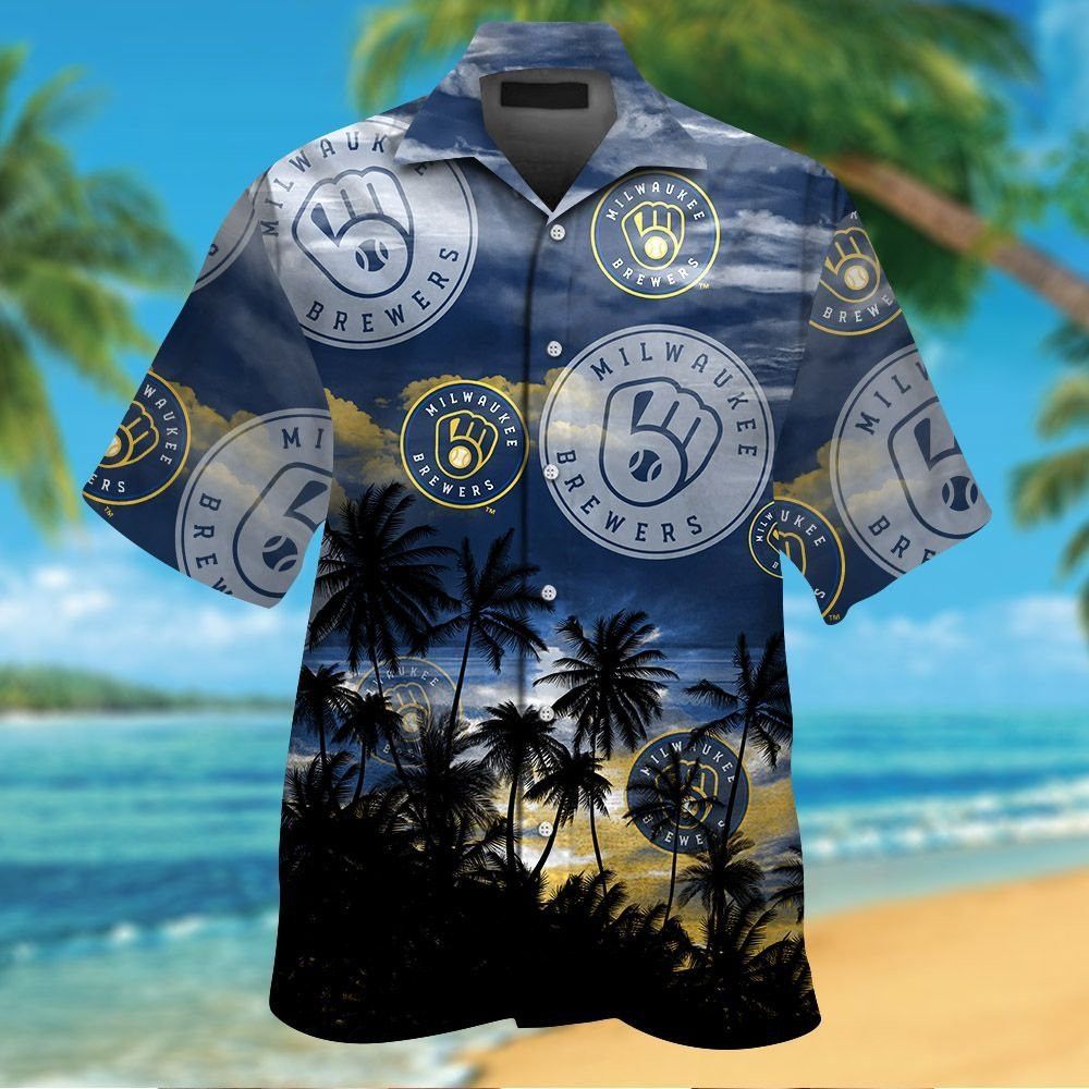 Milwaukee Brewers Short Sleeve Button Up Tropical Hawaiian Shirt Ver010