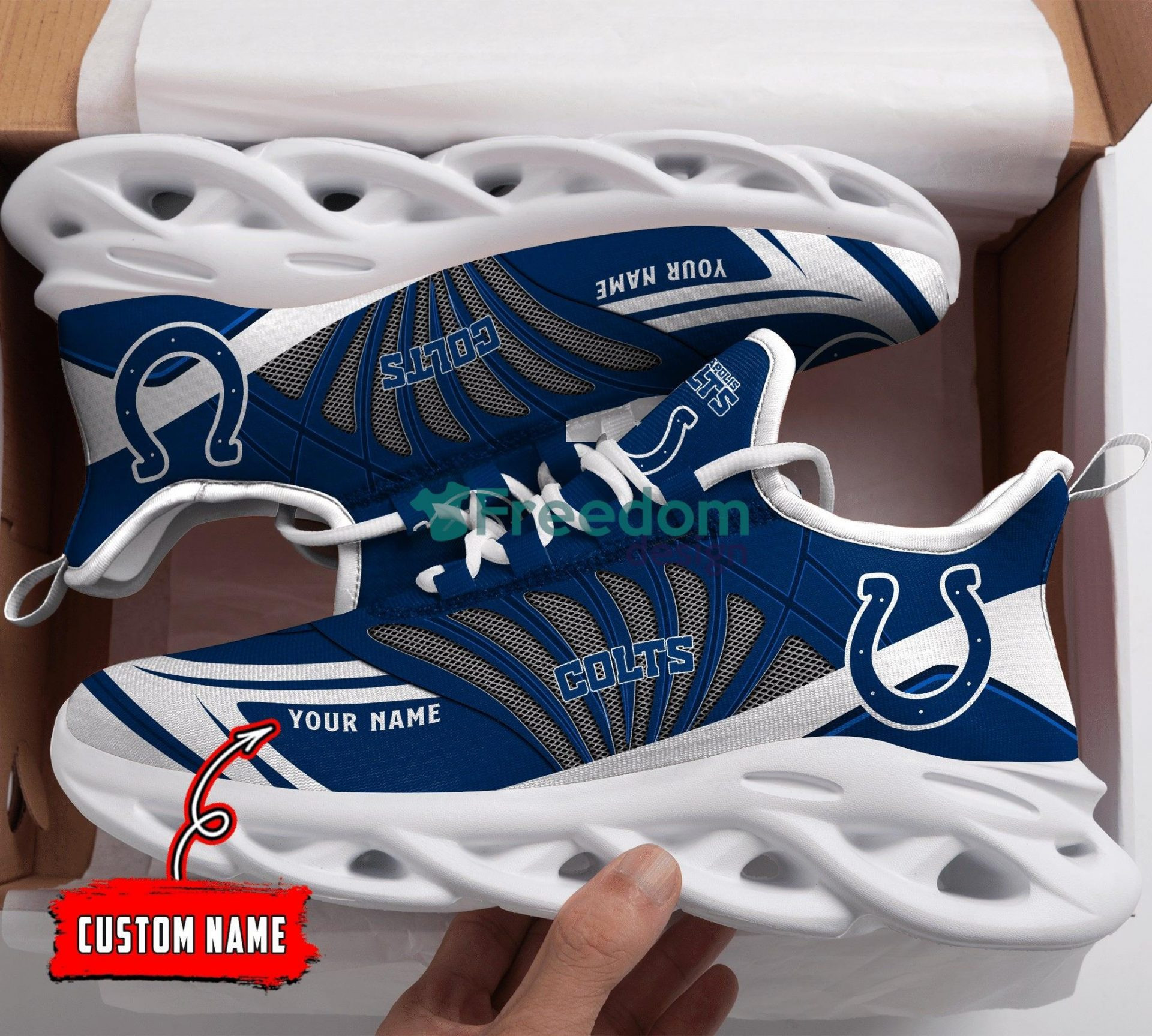 Indianapolis Colts Blue Grey Custom Name 3D Max Soul Sneaker Shoes MS496