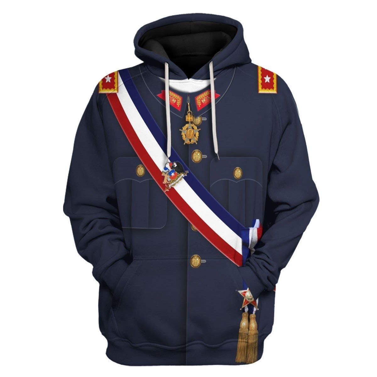 Historical Hoodie President Augusto Pinochet Costume 3D Blue Hoodie Historical Apparel Adult Full Size