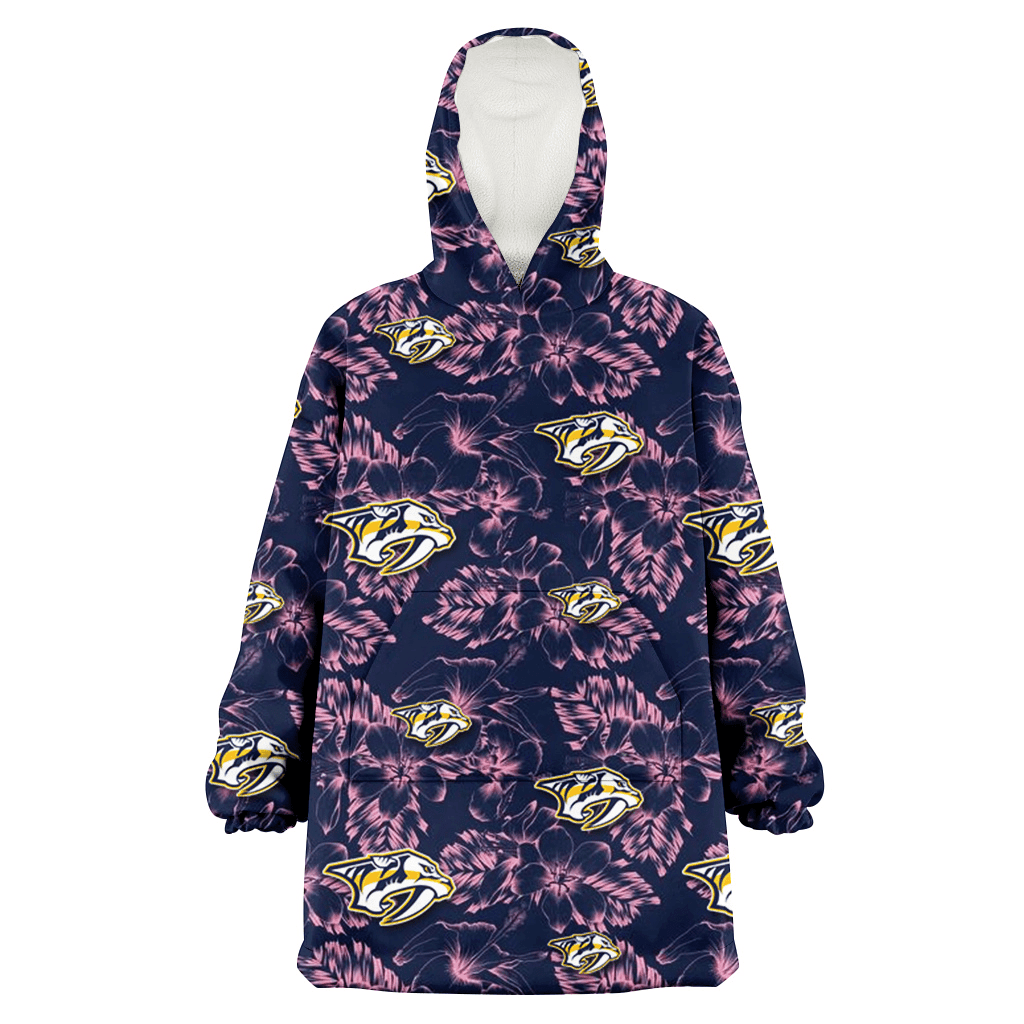 Nashville Predators Thistle Sketch Hibiscus Dark Slate Blue Background 3D Printed Hoodie Blanket Snug Hoodie