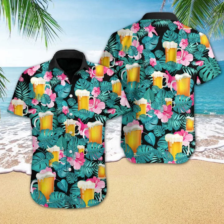 Cheer Nice Beer Tropical Hawaiian Shirt, Short Sleeve Hawaiian Aloha Shirt For Men