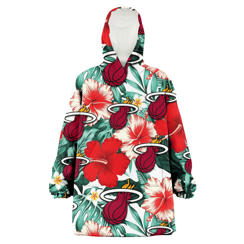 Miami Heat Red Coral Hibiscus White Porcelain Flower Banana Leaf 3D Printed Hoodie Blanket Snug Hoodie