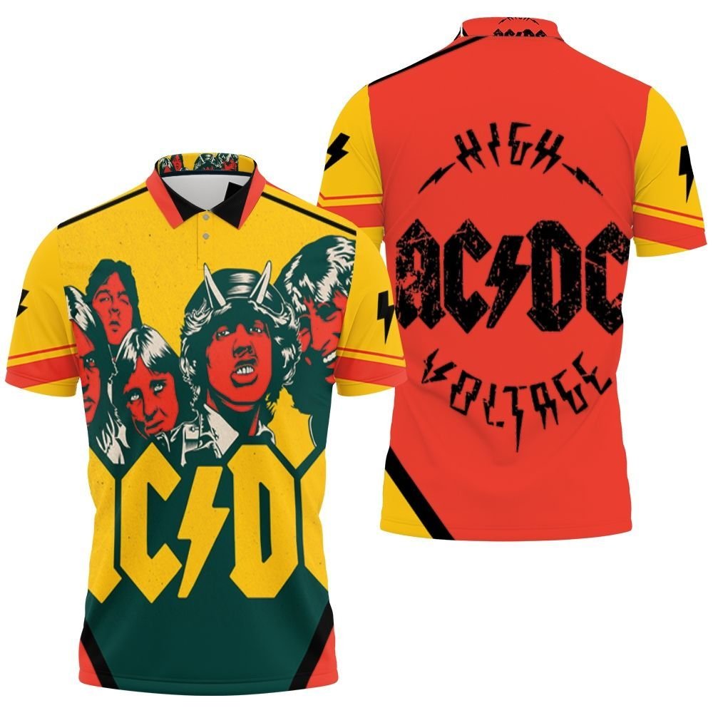 Acdc Demon Red Yellow Polo Shirt - Themarketfarmer
