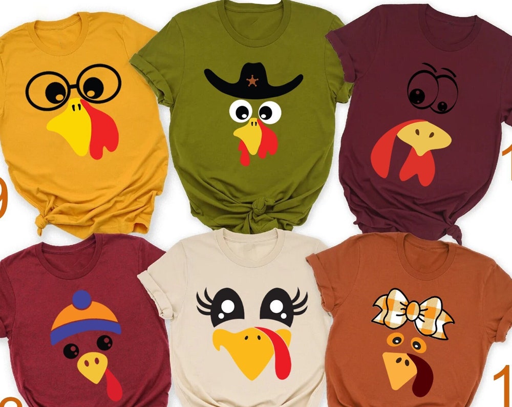 Shirthome  Cute Turkey Fall Thanksgiving Shirt, Thanksgiving Family Matching Shirt, Turkey Face Shirt, Funny Thanksgiving Shirt, Thanksgiving Women Tee
