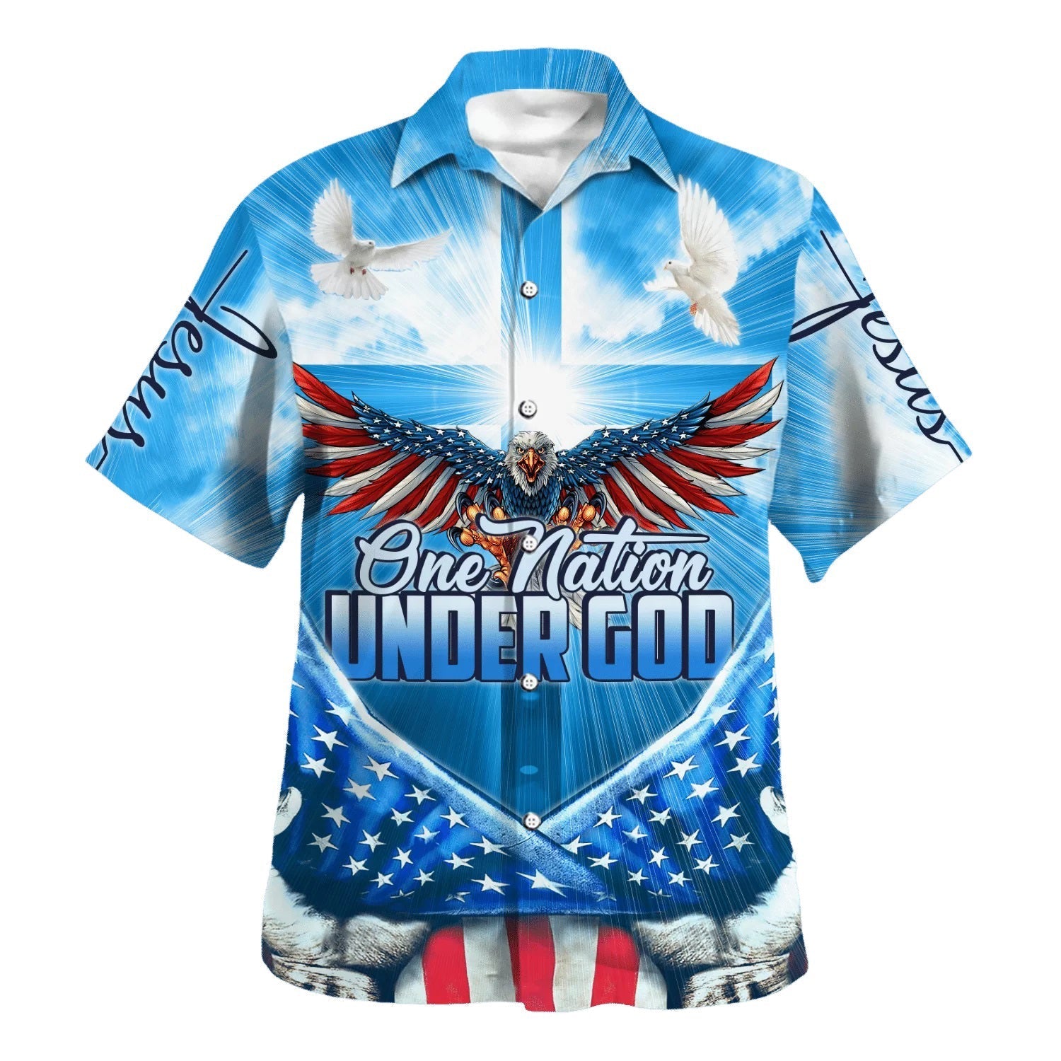 Eagle One Nation Under God American Hawaiian Shirt – Christian Hawaiian Shirt – Best Hawaiian Shirts