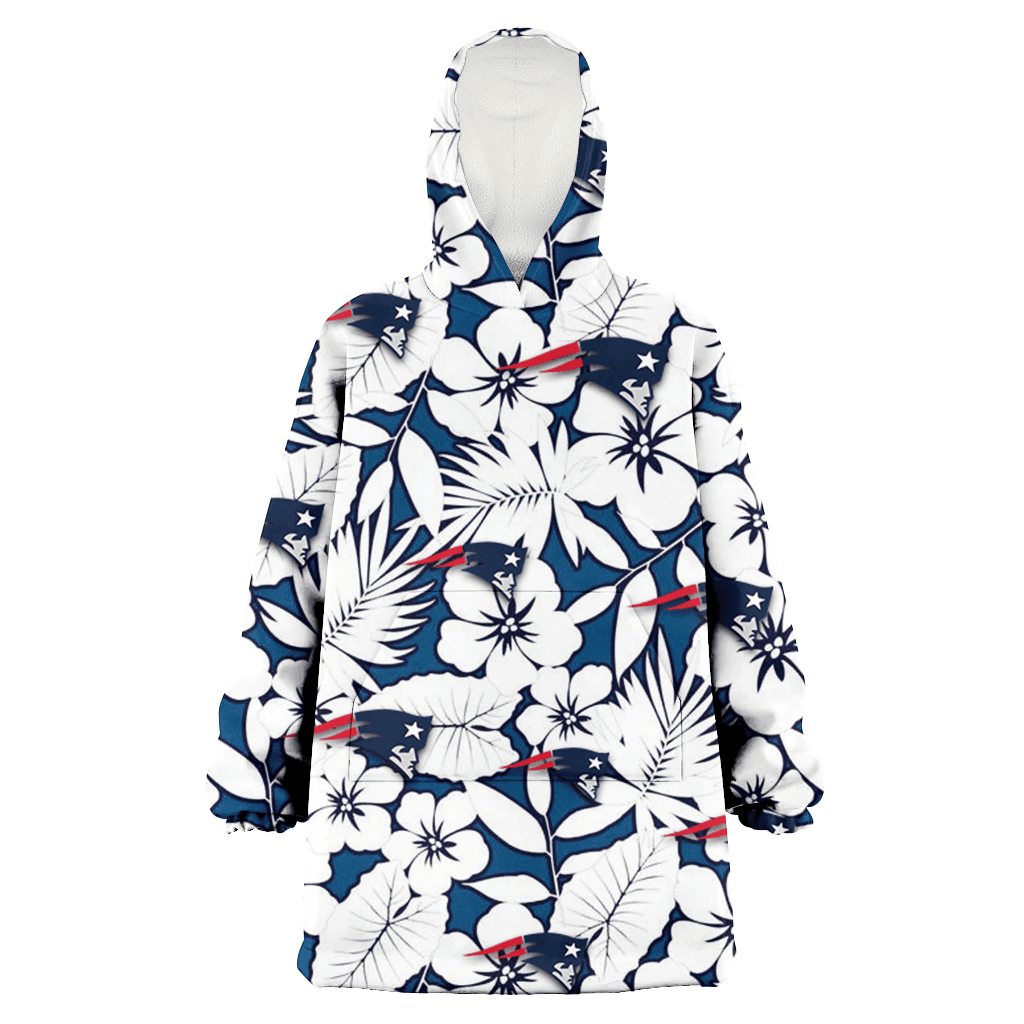 New England Patriots White Hibiscus And Leaves Blue Background 3D Printed Hoodie Blanket Snug Hoodie