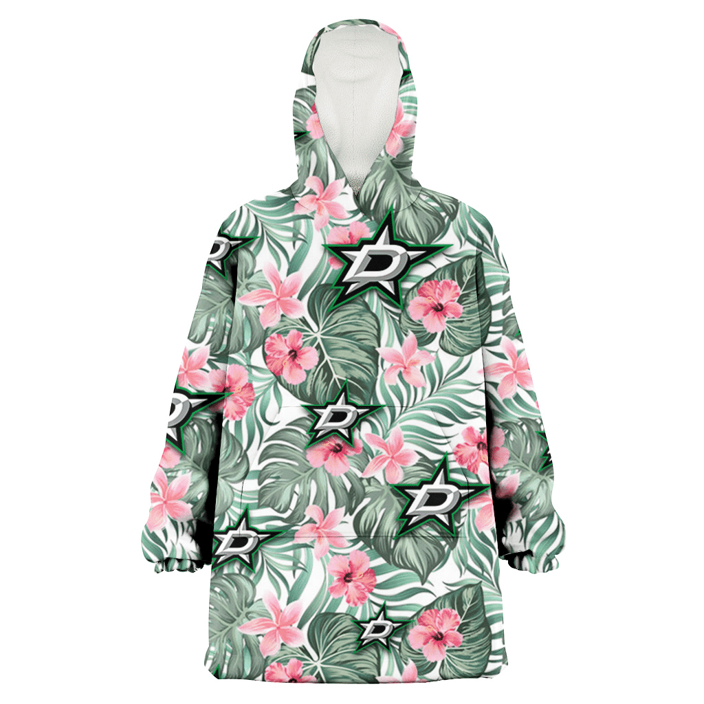 Dallas Stars Pink Hibiscus Porcelain Flower Tropical Leaf White Background 3D Printed Hoodie Blanket Snug Hoodie