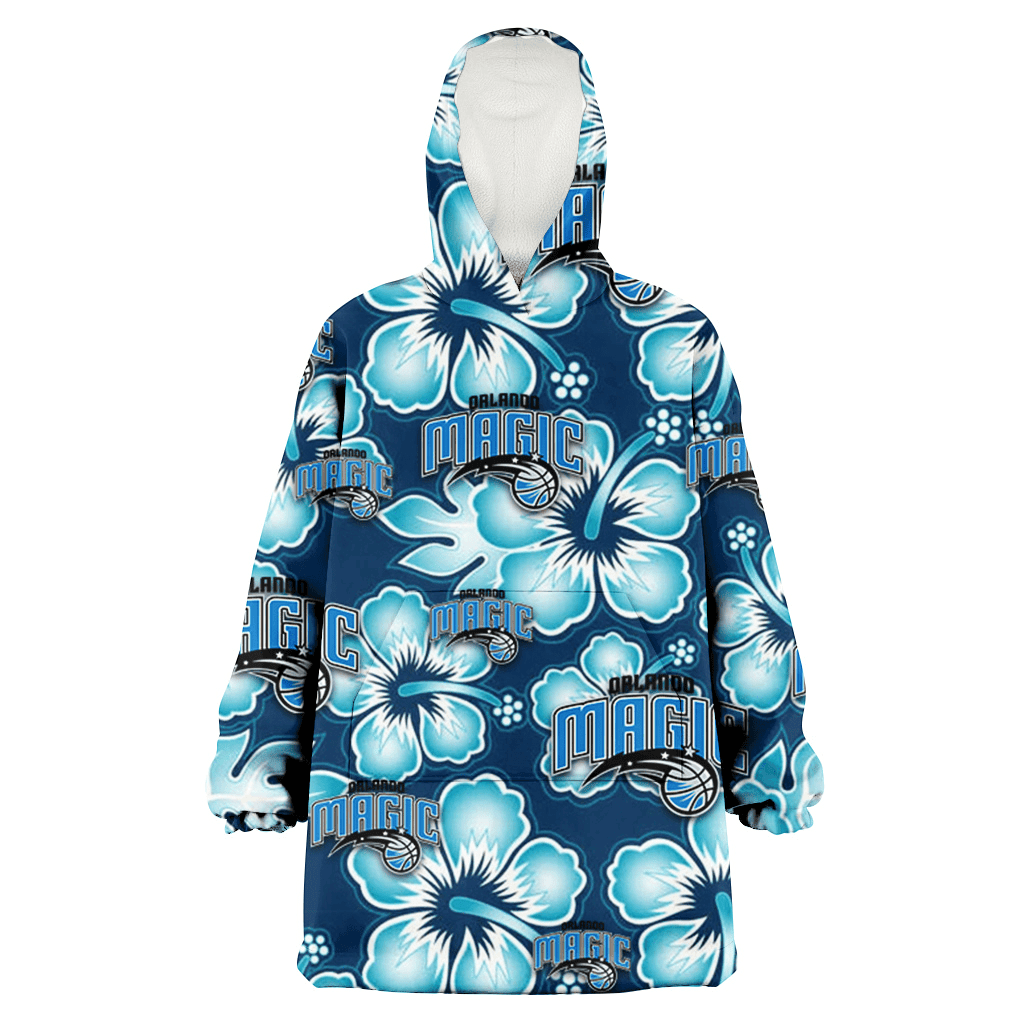 Orlando Magic Dark Turquoise Hibiscus Navy Background 3D Printed Hoodie Blanket Snug Hoodie